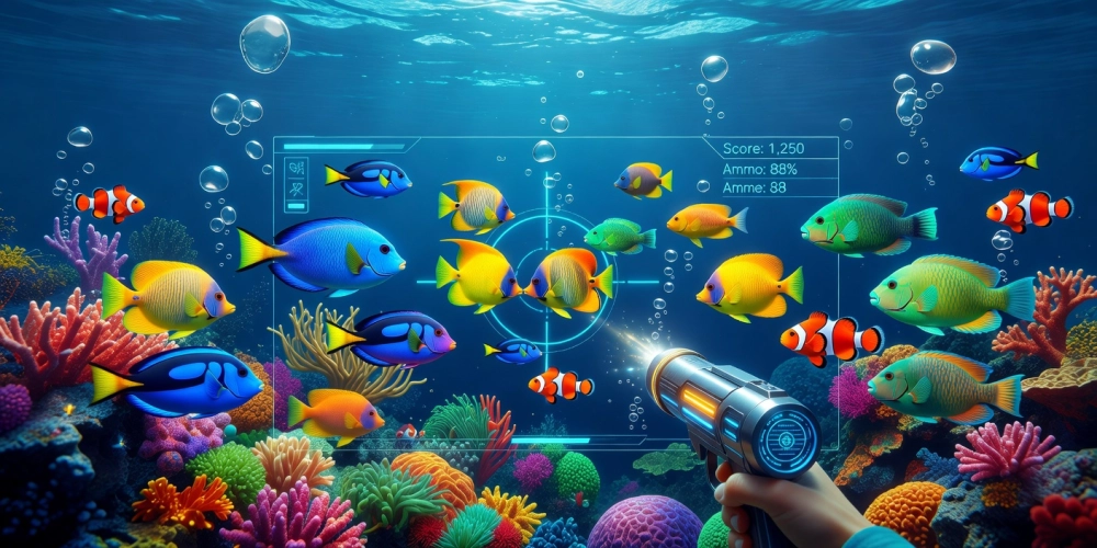 Minh họa trò chơi bắn cá vui nh88 với đồ họa đại dương sống động và người chơi hứng thú