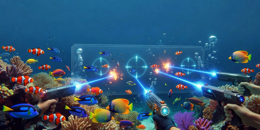 Hình minh họa trò chơi bắn cá zui nh88 với giao diện sống động và cá đa dạng