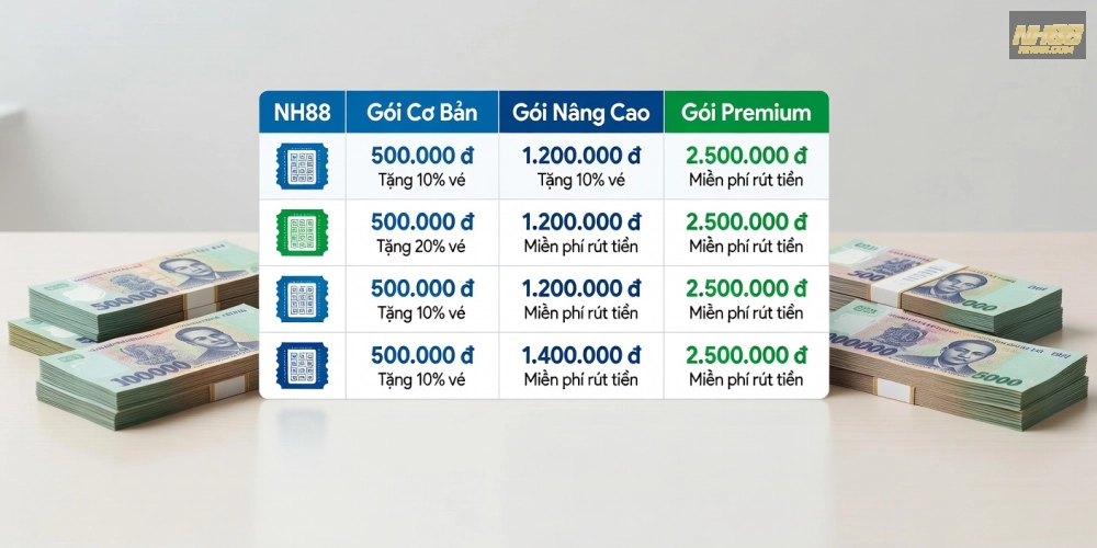 Bảng giá chi tiết các gói xổ số hôm nay nh88 cập nhật 2025