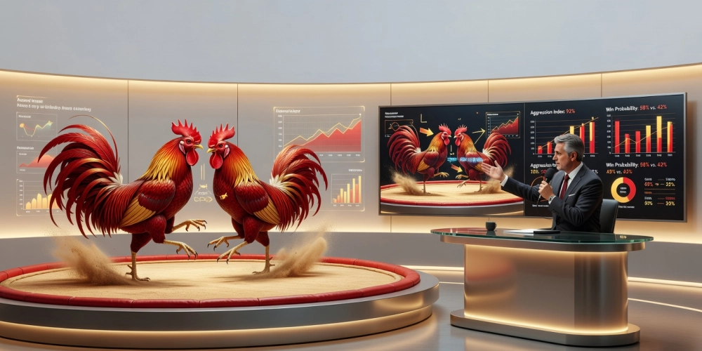 Hình minh họa khái niệm đá gà với bình luận viên chuyên nghiệp trên nền tảng NH88