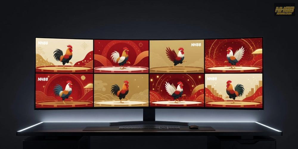 Minh họa khái niệm đá gà trực tuyến nh88 với giao diện hiện đại và biểu tượng chiến kê