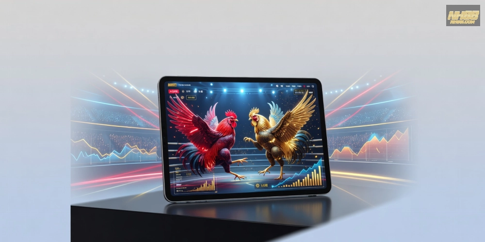 Minh họa khái niệm đá gà trực tuyến nh88 với giao diện nền tảng hiện đại