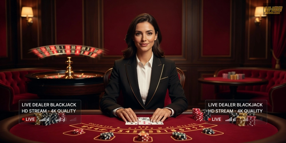 Minh họa giao diện live casino free nh88 với dealer chuyên nghiệp và bàn chơi sôi động