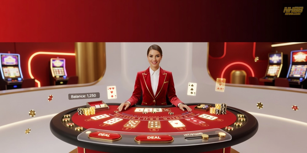 Hình minh họa giao diện live casino house nh88 với dealer chuyên nghiệp và bàn chơi thực tế
