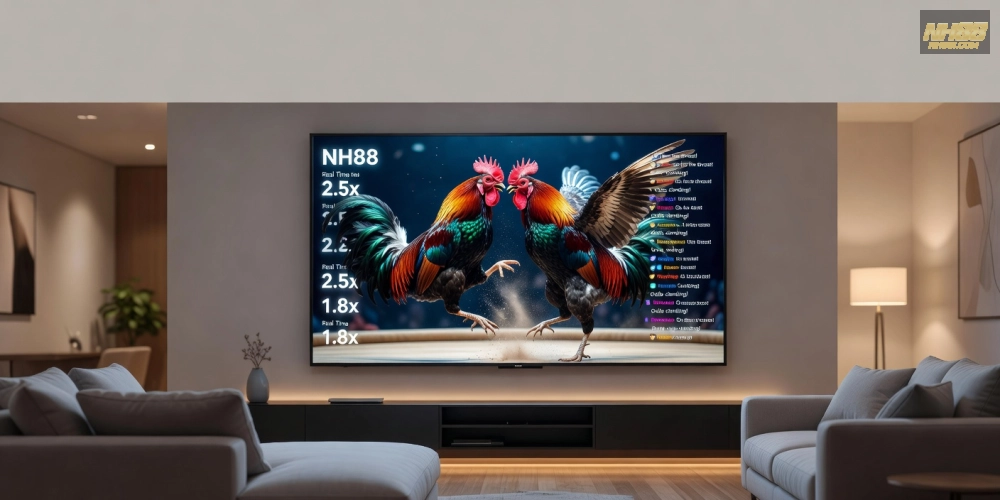 Minh họa giao diện xem đá gà trực tiếp trên nền tảng NH88 với chất lượng HD sắc nét